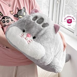 Gấu bông lớn Cute cat mèo béo 3 vạch nằm sấp có đuôi 90cm