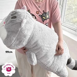 Gấu bông lớn Cute cat mèo béo 3 vạch nằm sấp có đuôi 90cm
