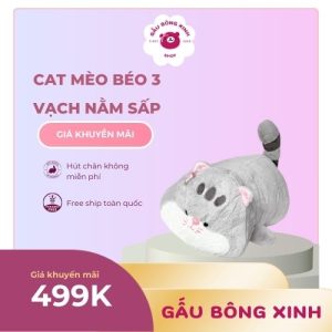 Gấu bông lớn Cute cat mèo béo 3 vạch nằm sấp có đuôi 90cm